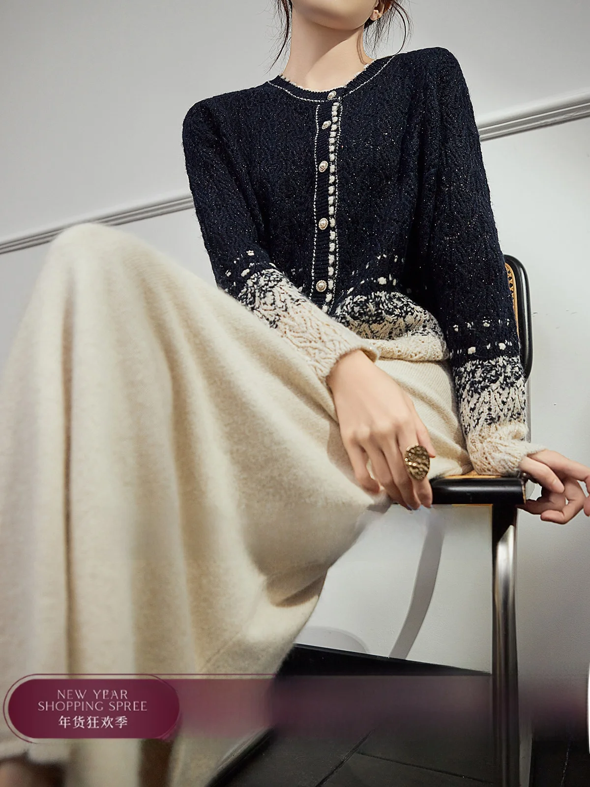 

Свободный женский свитер в стиле Fair Isle, синий, с длинными рукавами, круглым вырезом, на одной пуговице, для повседневной носки