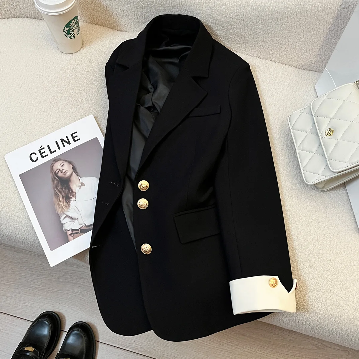 

Women Blazer Coats Casual Short Blazers Solid Notch Lapel Long Sleeves Fake Pockets Buttons Straight Fit Office Lady 2025 Autumn