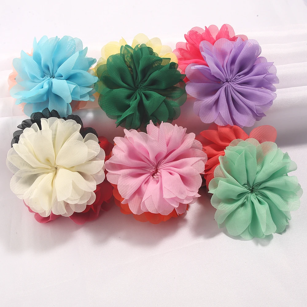 10Pcs 7cm Ballerina Shaped Unfinished Chiffon Fabric Flowers Hair Accessories for Kids Girls Women Haircraft Decoration