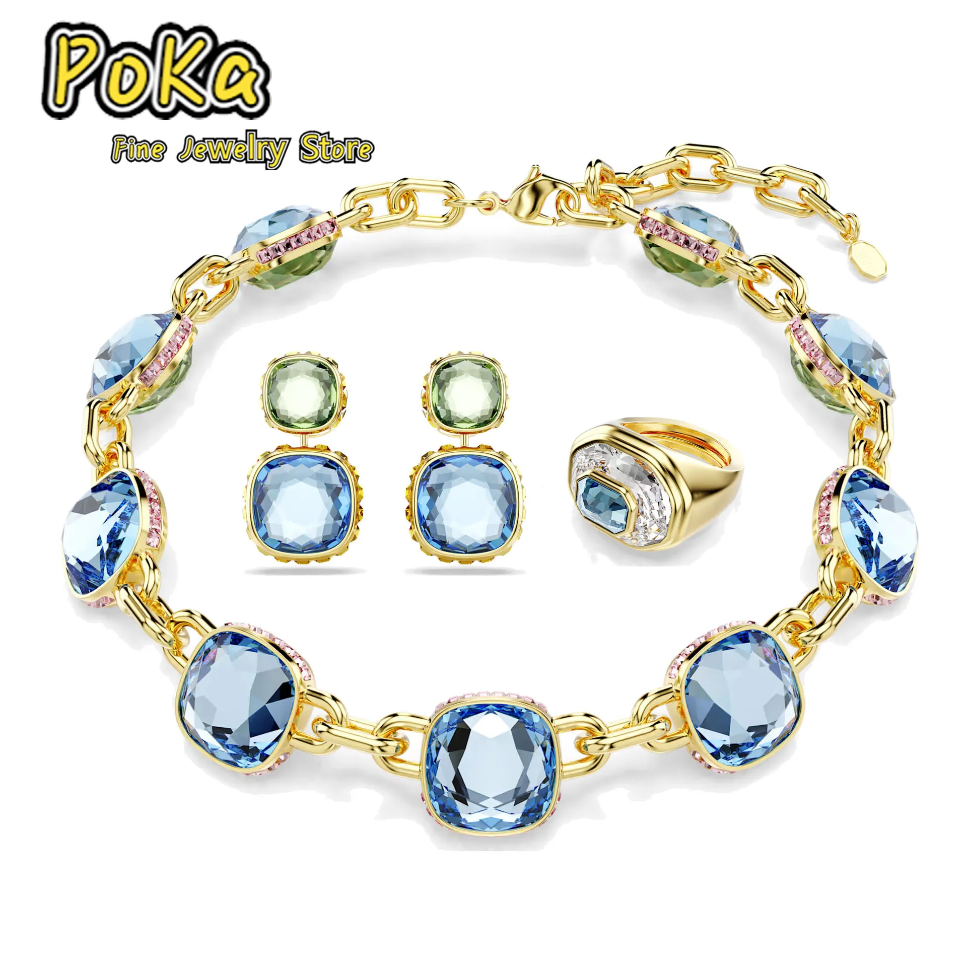 

Double-sided Wear Cut Bracelet Open Bracelet 2025 Luxury Square Crystal Earrings Jewelry Fashion Women Necklace Ring Party Gift