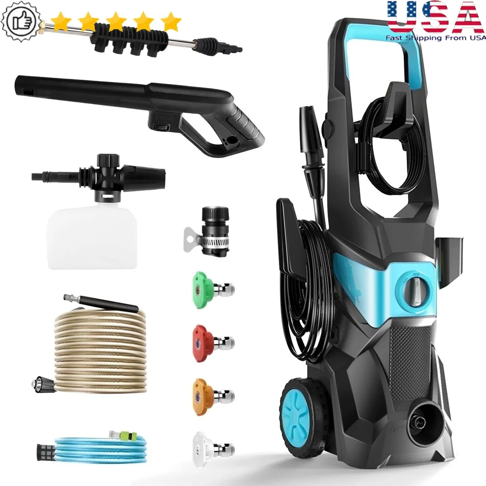 

Electric Pressure Washer 3000PSI 2.4GPM with 32FT Hose 4 Quick Connect Nozzles Foam Cannon Home Car Cleaning