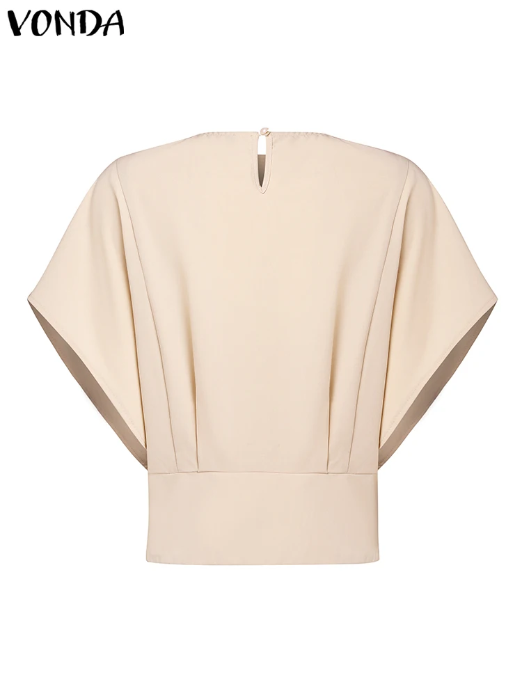 VONDA Women Elegant Solid Shirts Fashion Short Sleeve Tops 2024 Summer Blouse Sexy Square Collar Party Tunic Casual Blusas Baggy