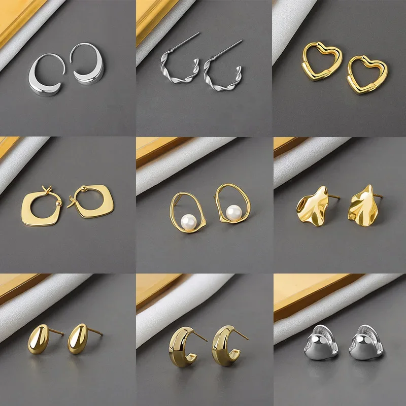 

Multiple Styles Silver Color Trendy Ear Studs for Women Girls Stud Earrings Gold Plated Korean INS Fashion Party Daily Jewelry