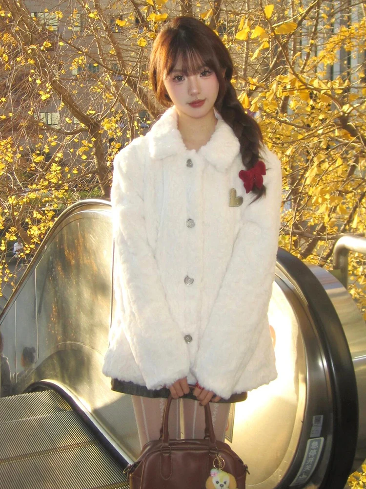 

Молодежная утепленная куртка из искусственного кроличьего меха для женщин, экологичная, из хлопка и кожи, в университетском стиле, верхняя одежда