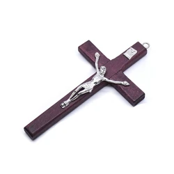Wooden Big Crucifix Pendant Religious Jewelry Hand Cross Wine Red Brown Beige