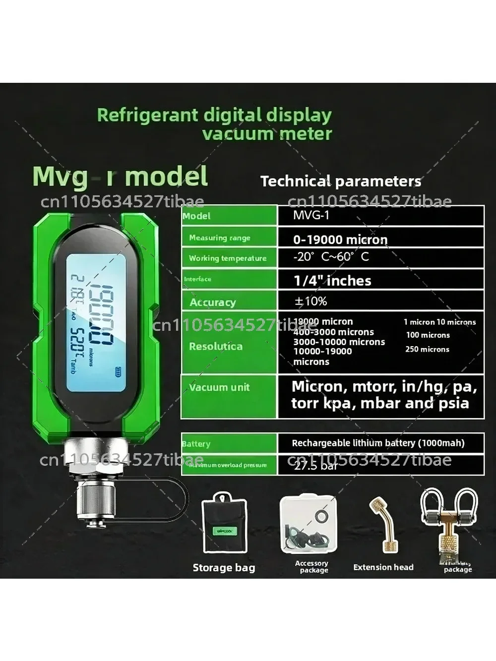MVG-1 Digital Vacuum Gauge Electronic Pressure Absolute Air Conditioner Vacuum Extraction Degree Meter