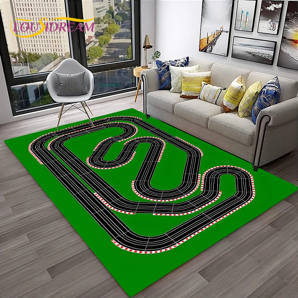 Child Playmat Traffic Highway City Playroom Carpet Rug for Home Living Room Bedroom Doormat Decor, Area Rug Non-slip Floor Mat