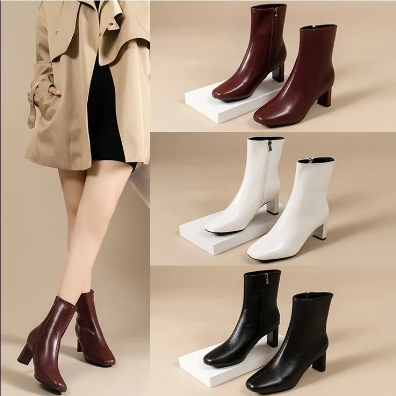 Women Short Boots High Heels Zipper Boots Women Luxury Designer Winter Footwear Stiletto Ankle Autumn Rock Fash Shoes