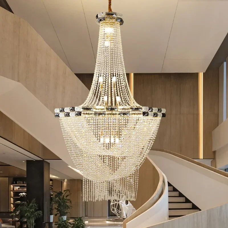 

European Style LED Pendant Light Luxury For Living Room Crystal Chandelier Hotel Lobby Villa High Ceiling Staircase Chandelier