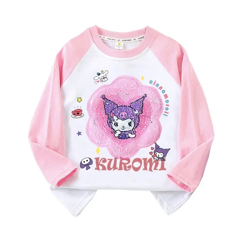 New Sanrio Anime Kuromi Autumn Children Long Sleeve Change Face Casual Sweatshirt Cartoon Kids Sweatshirt Girl Kid Holiday Gifts