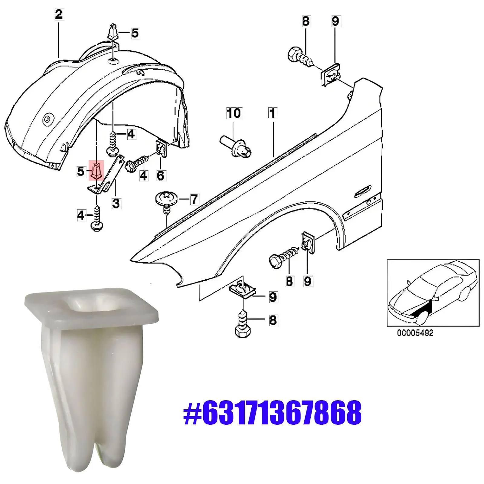 درع التجنيب الجوز عجلة قوس بطانة الحاجز بطانة جروميت كليب 63171367868 لسيارات BMW E30 E36 3 سلسلة E39 E60 E61 5 سلسلة #4
