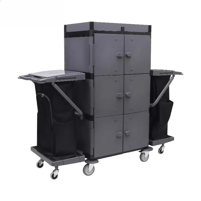 Full-Size Housekeeping Laundry Trolley Cart with Garbage Bag Cleaning Carts