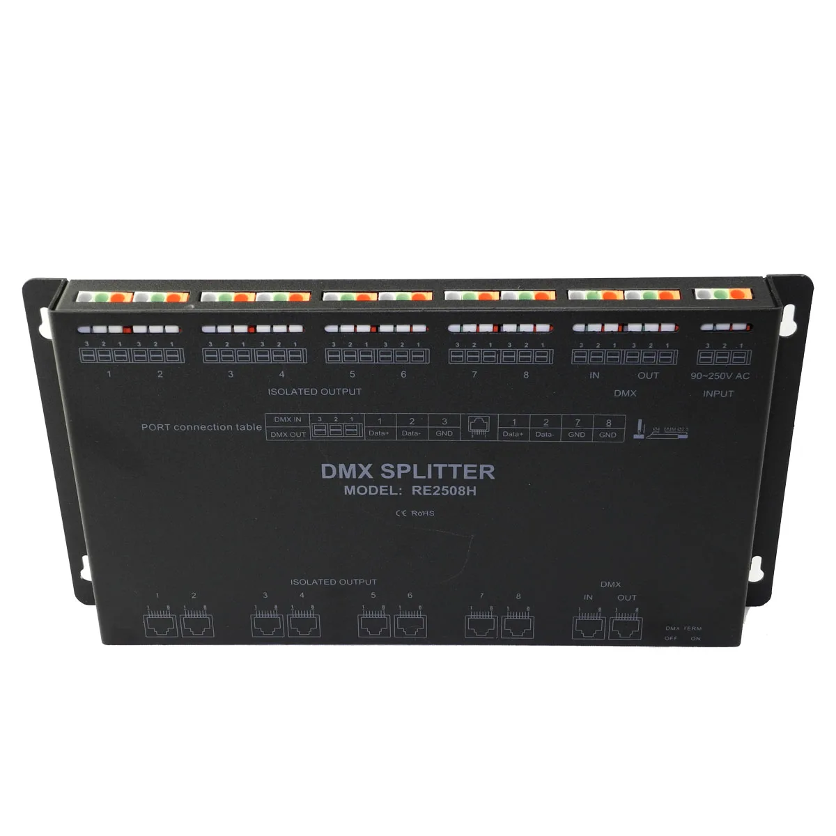 Imagem -05 - Way Dmx Divisor Dmx512 Repetidor Amplificador de Sinal Dmx a Modelo Re2508h 8