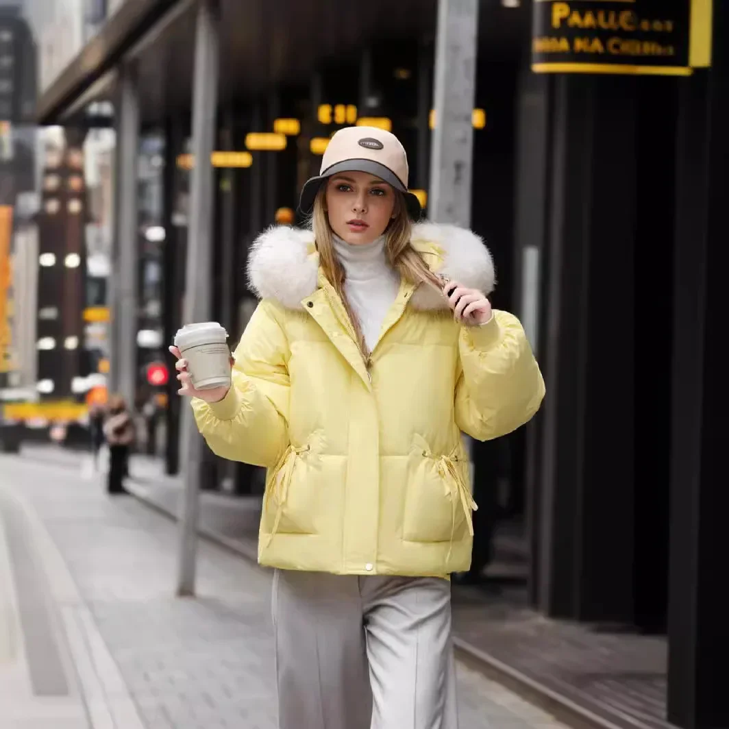 Pop 2025 inverno nova jaqueta feminina gola de pele engrossar quente parkas casacos feminino bowknot 2 bolso jaqueta de algodão casaco feminino