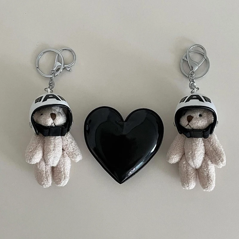 Lovely Helmeted Bear Charm Keychains Y2K Plush Ornament Pendant Car Keyring Backpack Decoration Bag Charm Jewelry