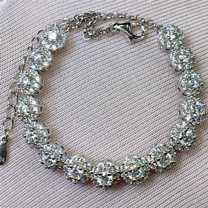 Silver 925 Original Round Excellent Cut Total 1.5 Carat Diamond Test Past 3mm D Color VVS1 Moissanite Bracelet Wedding Jewelry