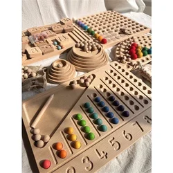 Montessori Sensory Wooden Toys Beech Caculate  Semi Tray One Hundred Board  with Felt Balls  ALphabets Numbers  Creative Play