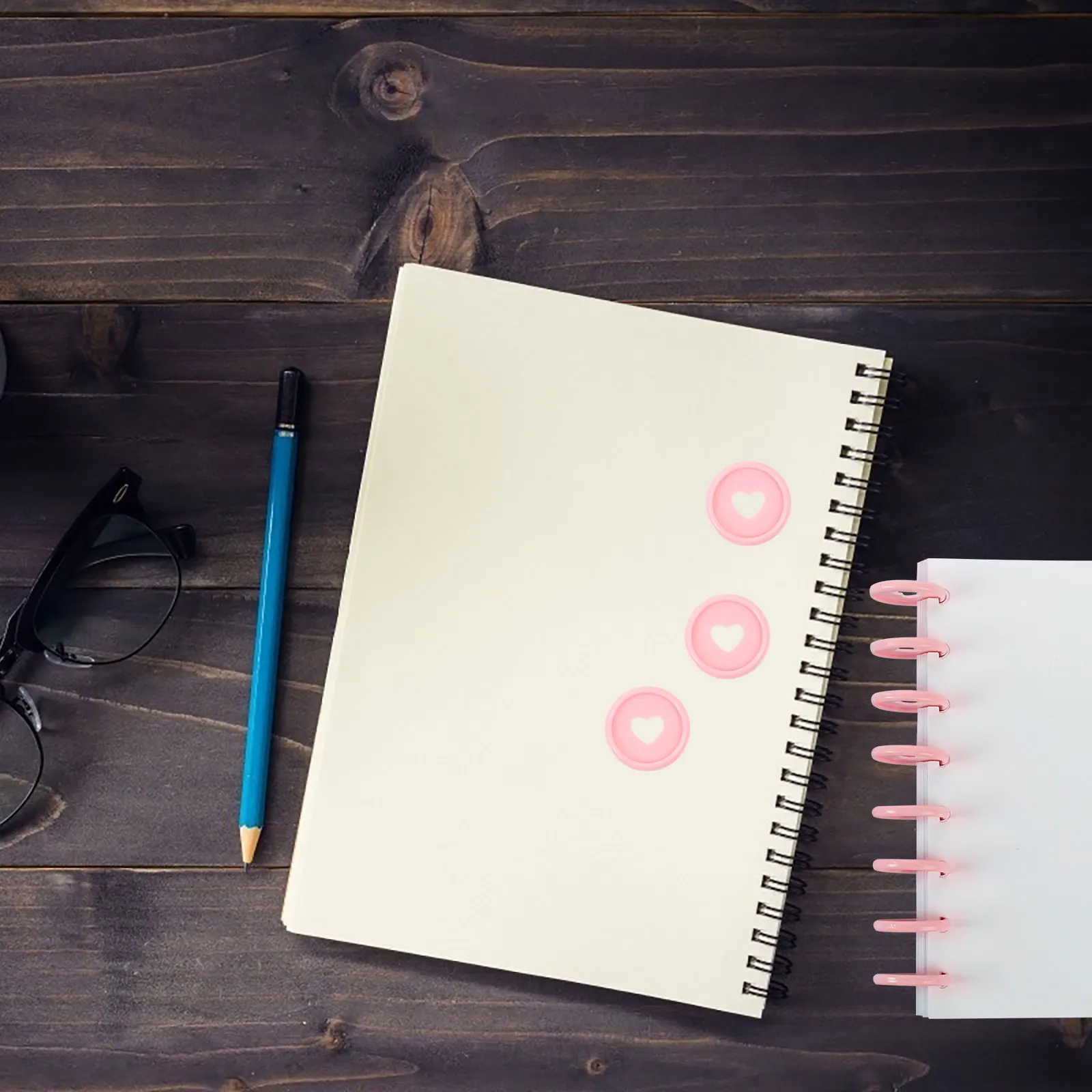 Disques de reliure en forme de cœur en plastique, 50 pièces, disques d'extension pour planificateurs de carnets à feuilles mobiles, fournitures de bureau