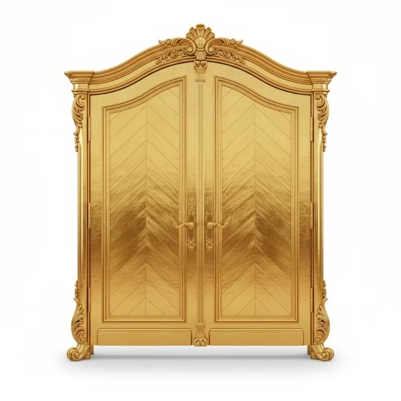 Luxury gold wine cabinet, French solid wood bar cabinet, with glass door, antique wine cabinet, suitable for hotel villas