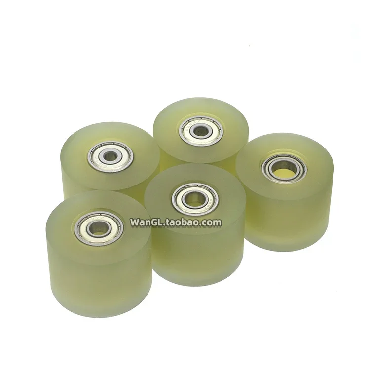 PU polyurethane flat press wheel double-bearing guide pulley , soft rubber roller, conveyor belt stop wheel inner 5/6/8/10mm