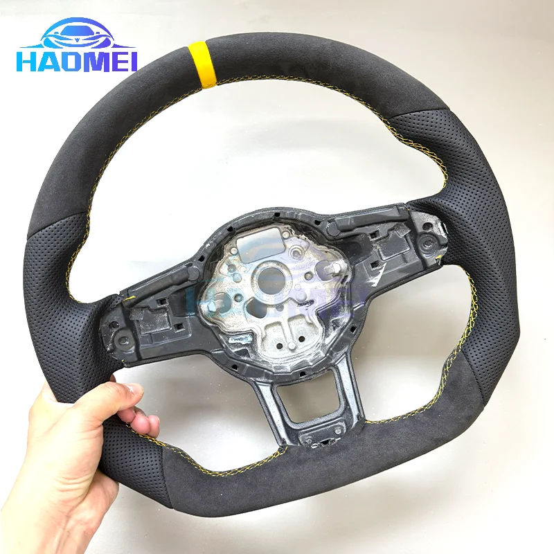 

Перфорированный спортивный руль из полуалькантары для Volkswagen Golf MK7 7.5 GTI GTD GTE R Polo Rline, желтая линия