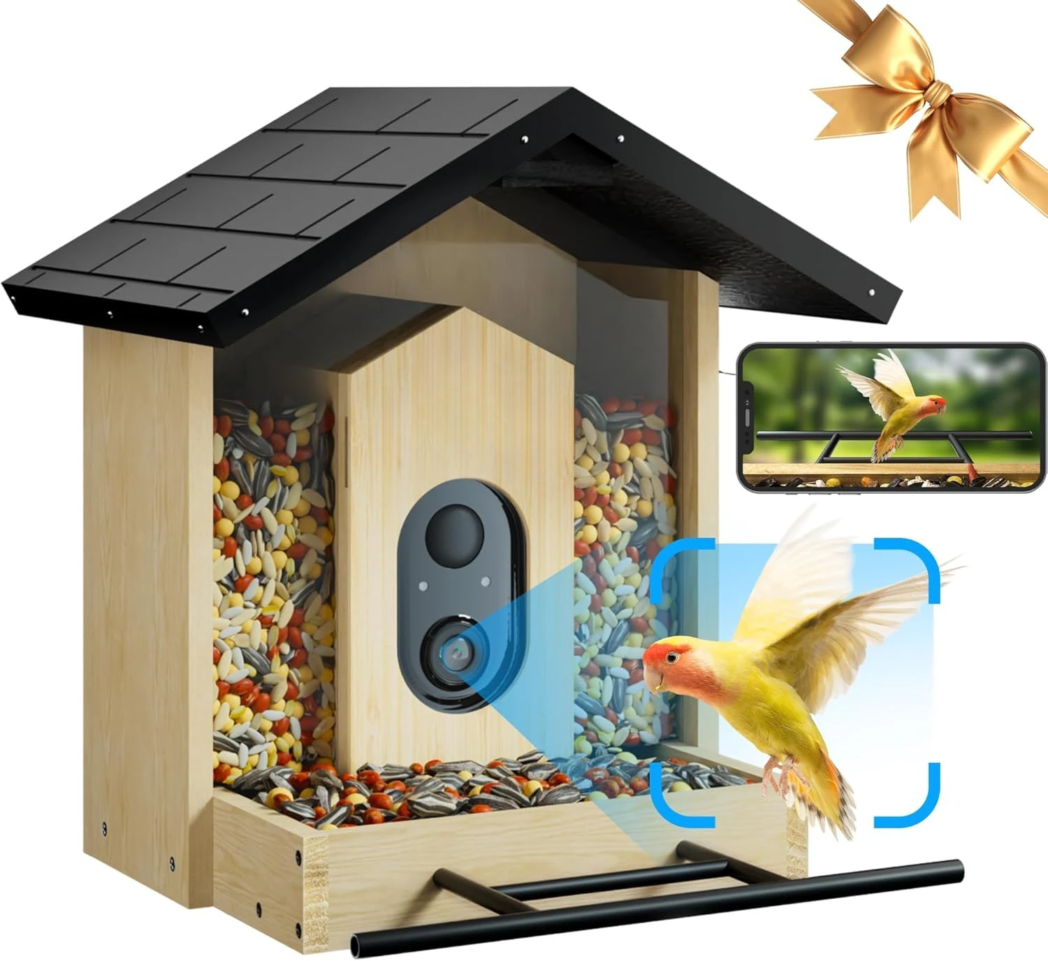 Bird Feeder with Camera, Upgraded 1.5L Smart Bird Feeder with AI Identify for 10000 Plus Bird Species, Auto Capture Bird & Real