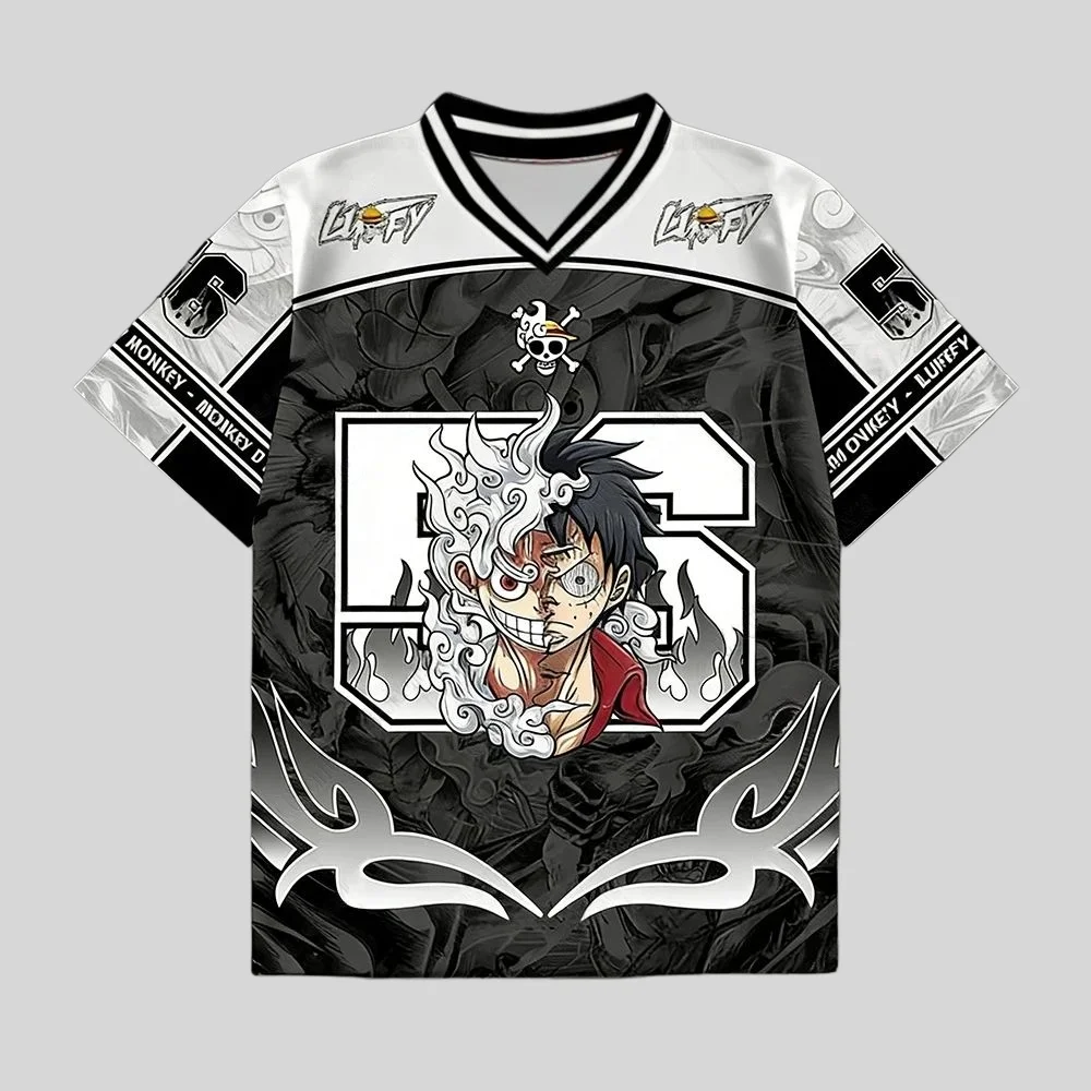

2026 New One Piece Monkey D.Luffy Zoro Anime Football Jersey Summer Plus Size Breathable Jersey Cosplay Short Sleeve T-shirt