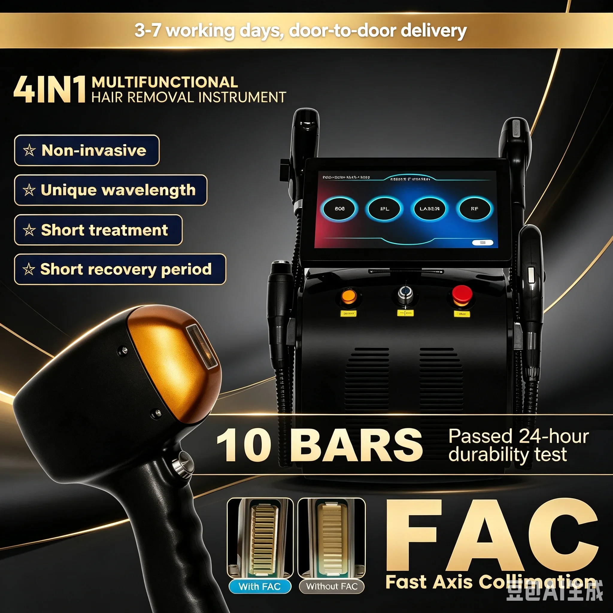 5000W FAC New 4 In 1 Diode Lase Pico 808 Carbon Peeling RF Ipl Nd Yag Picosecond  Opt Hair Removal Tattoo Removal Machine