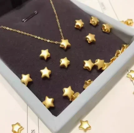 24k الذهب الخالص 999 مجوهرات اكسسوارات غرامة مجوهرات 24k الذهب الحقيقي دلاية شكل نجمة + قلادات الذهب عيار 18 قيراط للفتيات