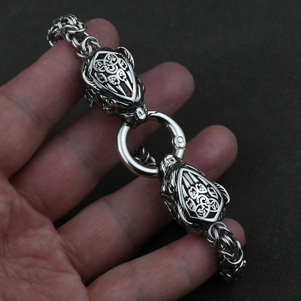 Norse Viking Wolf Head Bracelets Fenrir Bear claw Odin's Wolf Bracelets Men Stainless Steel Odin Wolf Bangle Amulet Viking Jewel