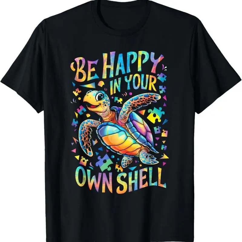 

Футболка с изображением радужной черепахи Be Happy In Your Own Shell для осведомленности об аутизме