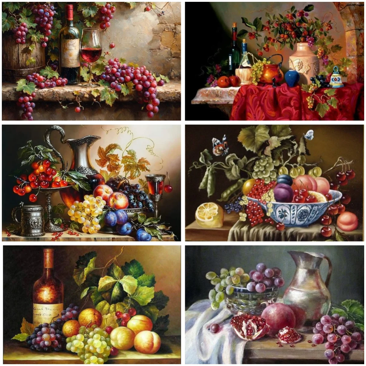 

Still Life with Flowers and Fruits Wall Art , Full Drill Diamond Painting Embroidery Dinner Table Elegant Wall Art for Kitchen