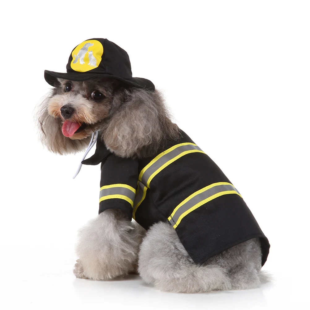

Pet Holiday Fire Fighter Dog Costume for Large Dogs Warm Pet Firefighter Uniform Shape Clothes Clothing Christmas Party Apparel