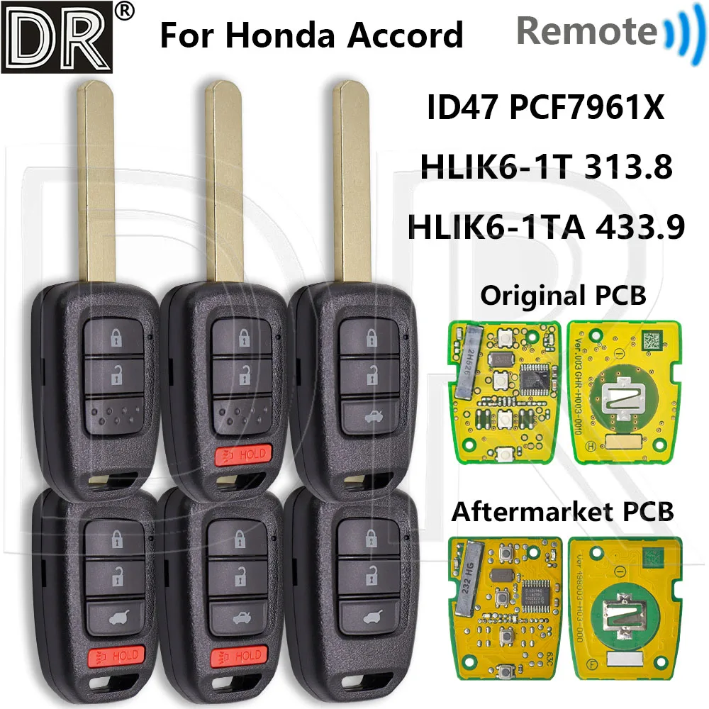 

Great ID47 PCF7961X 313.8/433.9MHz HLIK6-1T/1TA Car Remote Control Key For Honda Civic Accord City CR-V Jazz Vezel XR-V HR-V FRV