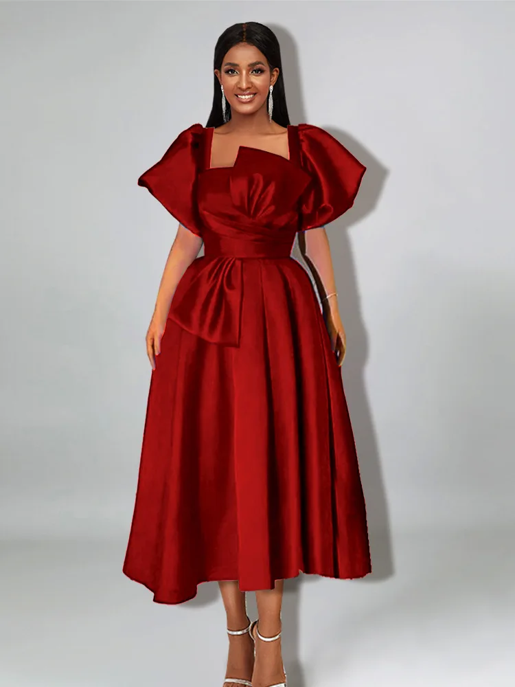 Saudi Arabia Women Evening Dresses With Big Bow lantern Sleeve Party Formal Occasion Square Collar Carpet Dress suknie ślubne