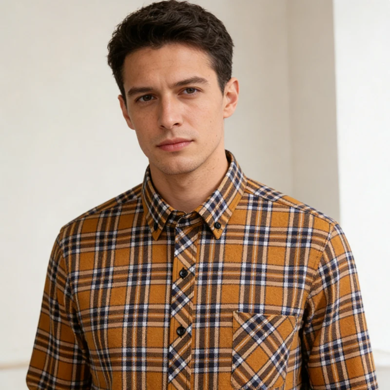 القطن الخالص جديد الرجال موضة بأكمام طويلة منتظم صالح عادية قمصان مربعة النقش الترفيه الذكور مكتب الأعمال تحقق البلوزات حجم كبير