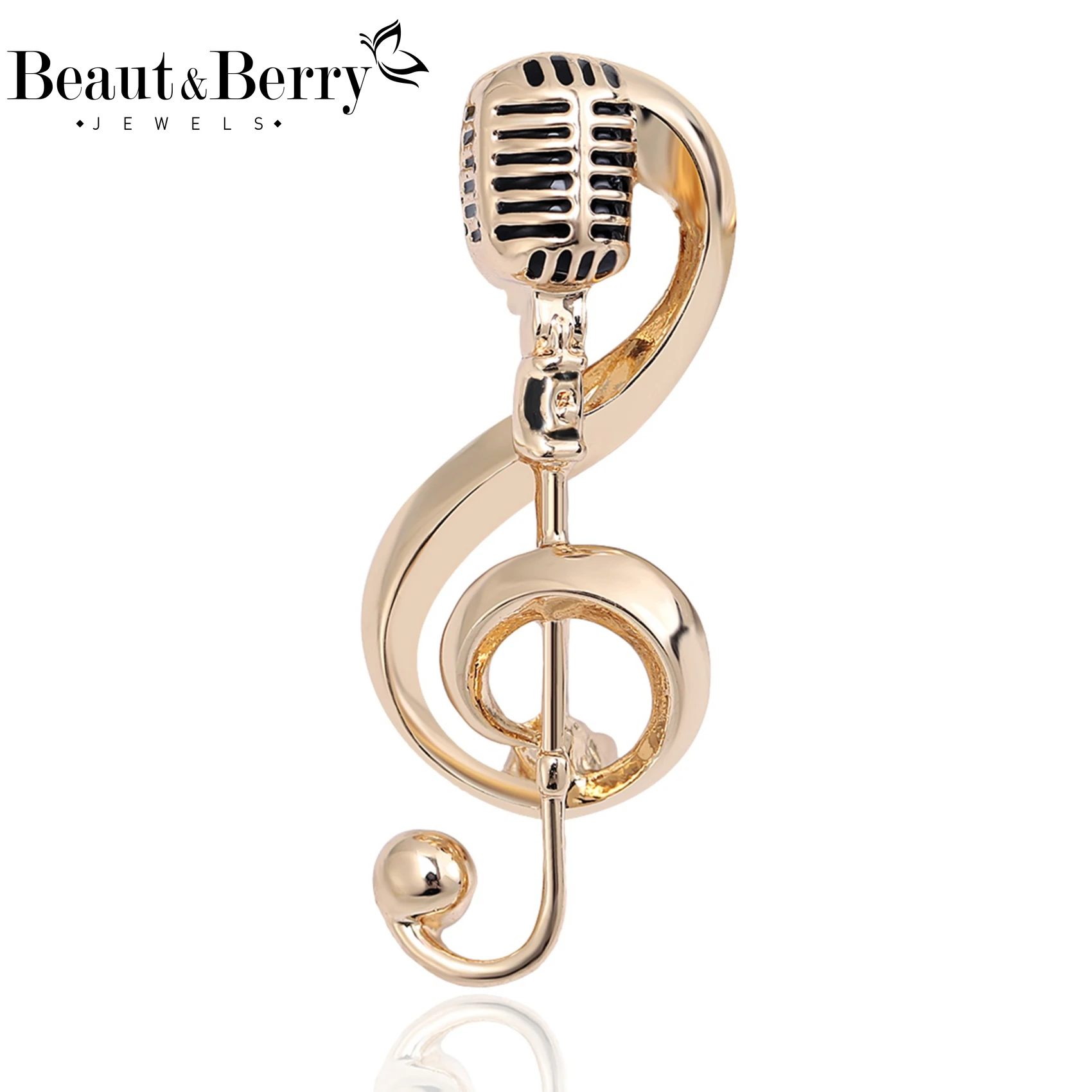 Beaut&Berry Trendy Metal Microphone Brooches for Women Unisex Music Note Pins Casual Party Jewelry Accessories Gifts Decoration