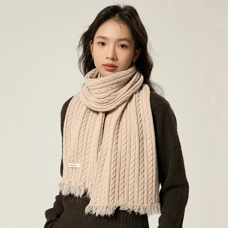 

Japan Order Customize 100% Wool Twist Knitted Scarf Unisex Winter Warm Knit Tassels Neckerchief Soft Comfort Lovers Scarves
