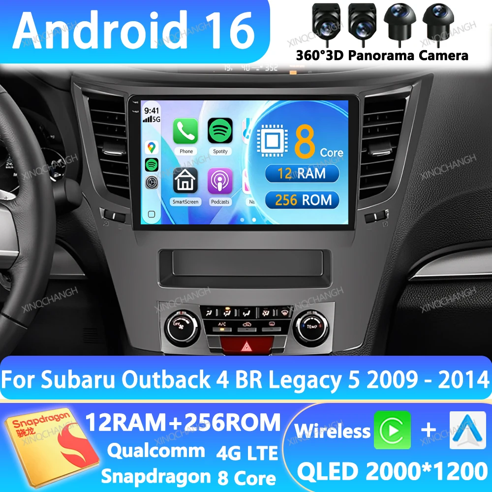 Radio para Auto Android 16 para Subaru Outback 4 BR Legacy 5 2009-2014, Unidad Principal 4G LTE 5G WIFI 2DIN QLED, Navegación GPS BT Qualcomm