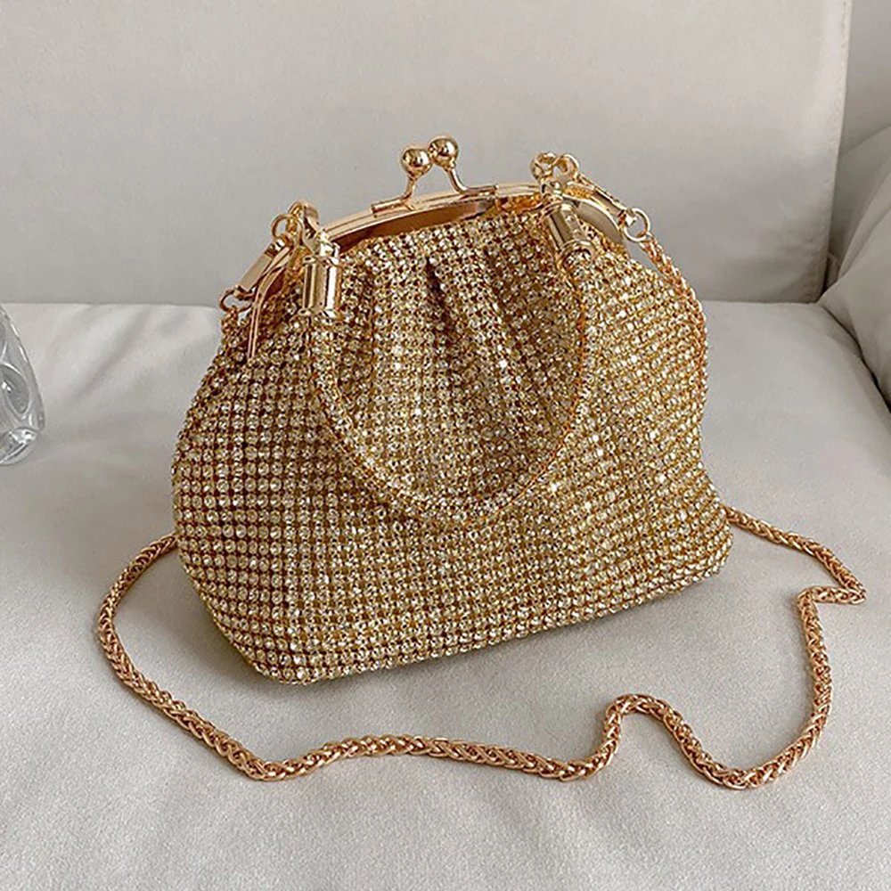 European Fashion Shiny Rhinestone Crossbody Bags Women Trendy Diamonds Banquet Party Clutch Bag Blingbling All-Match Bucket Bags