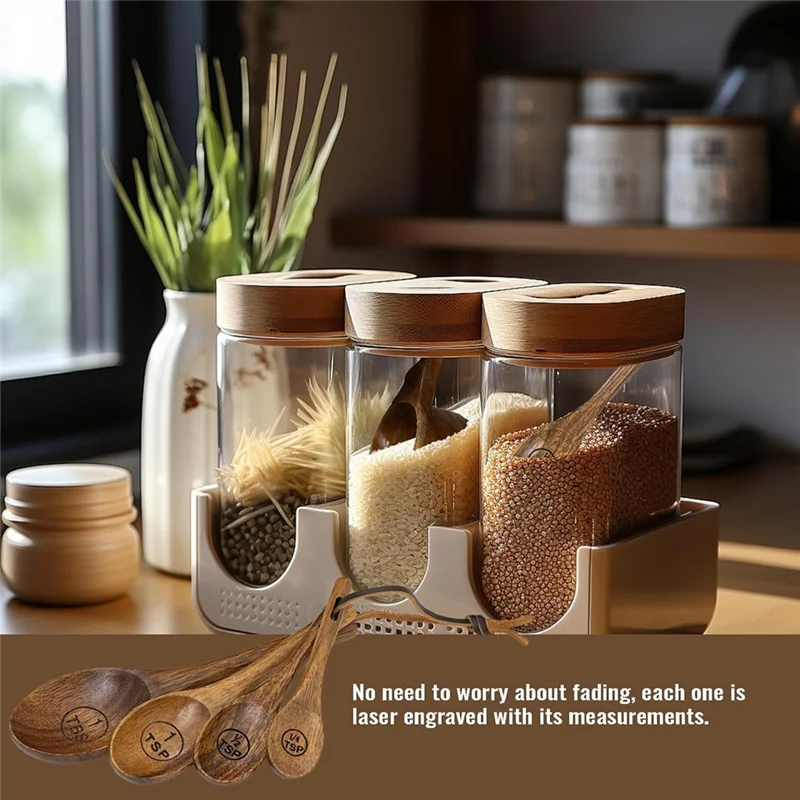 

A98E-8 Piece Wooden Measuring Cups And Spoons Set For Baking & Cooking - Ideal For Bakers, Home Cook