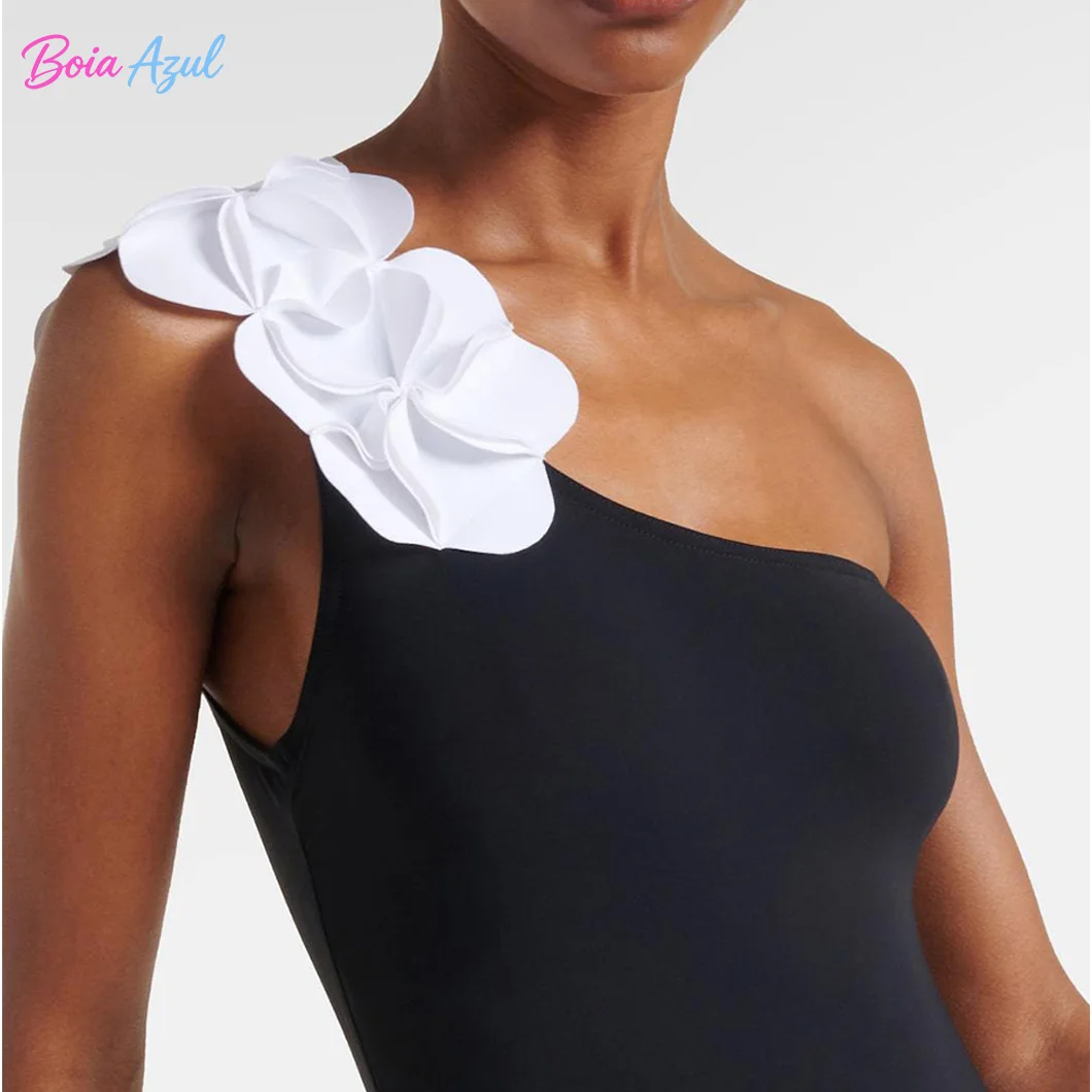 Boia Azul Black and White Contrasting Swimwear Three-Dimensional White Petal Decorated Women's Swimwear Summer Simple swimwear