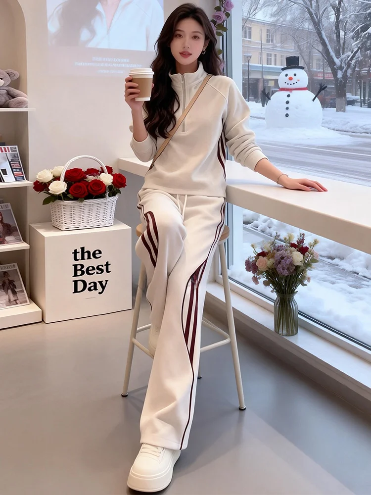 

Элитный повседневный спортивный костюм: женский модный комплект из утягивающего топа и широких брюк, весенний трендовый, удобный, с высокой талией