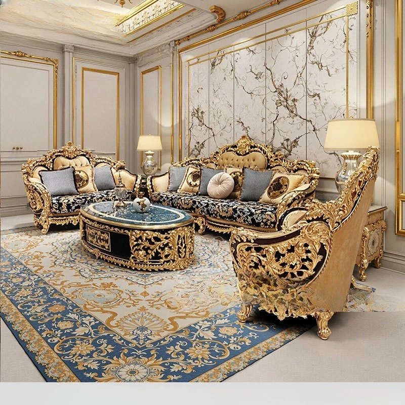 

New French Aristocratic Sofa Living Room Furniture Luxurious High-end Court Style Luxury Gold Fabric