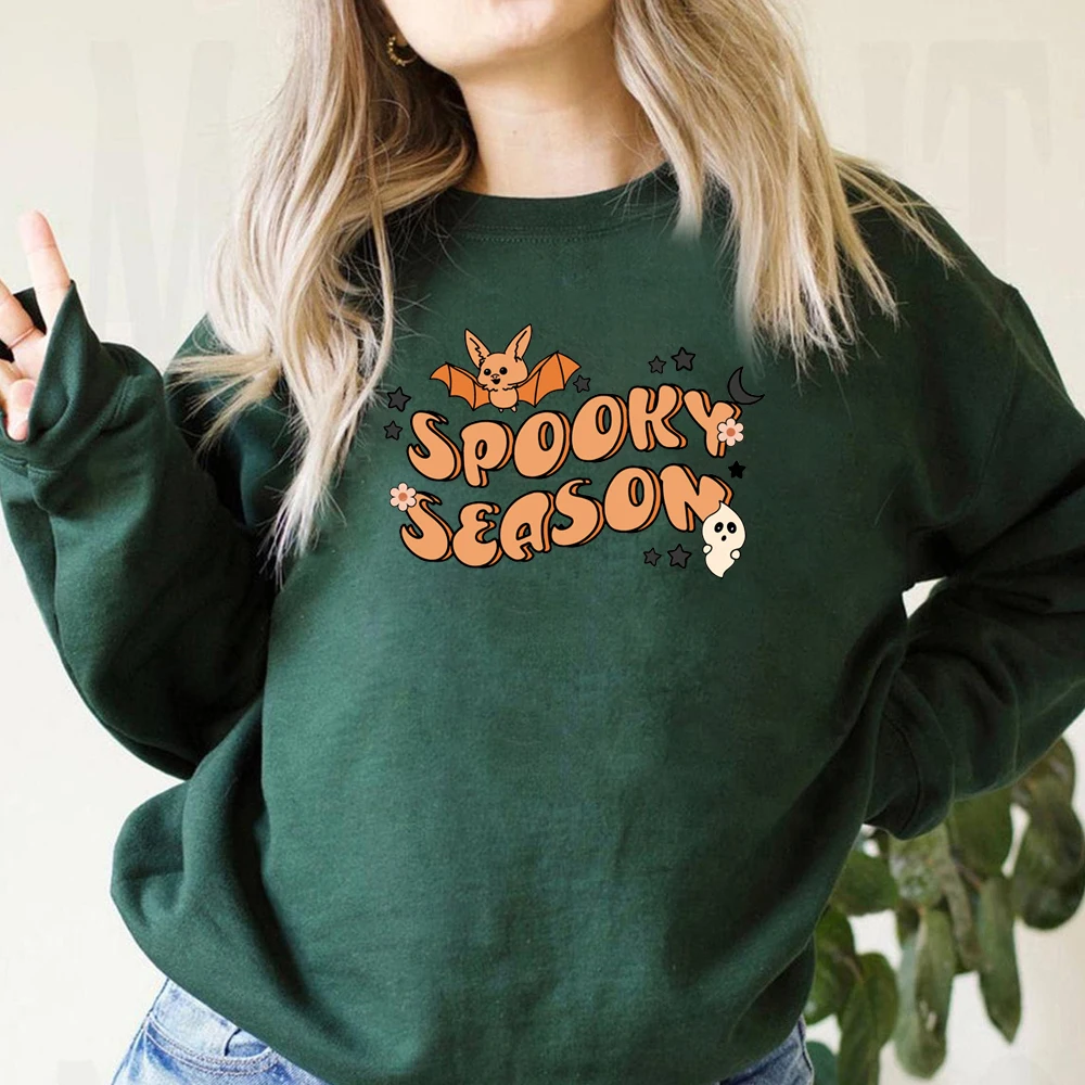 Spooky Season Sweatshirt Spooky Season Halloween Hoodie Cute Ghost Graphic Pullover Spooky Vibes Halloween Crewneck Sweatshirts