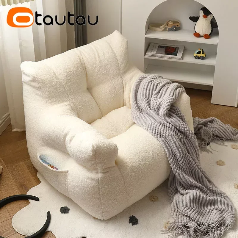 OTAUTAU Bean Bag Sofa Cover Without Filler for Adults Children Soft Faux Cashmere Beanbag Armchair Floor Couch Lazy Chair SF067