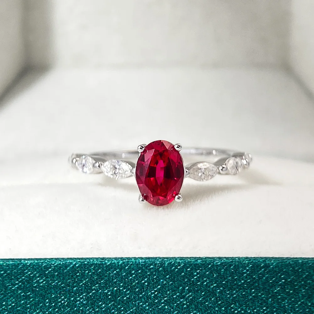 OEVAS 1CT Lab Grown Ruby/ Padparadscha Sapphire Ring 100% S925 Sterling Silver with Moissanite for Women Wedding Party Jewelry
