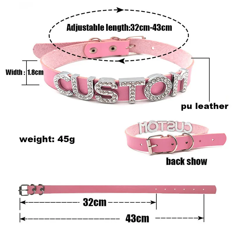 Pink Pu Leather Daddys Princess Choker Collar Rhinestone Letters Custom Name Necklaces For Women Men Personalized Sexy Jewelry