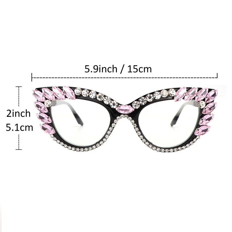 Cat Eye Reading Glasses Women Anti Blue Ray Pink White Rhinestone Trim Presbyopia Glasses Female Diopter From +100 To +400