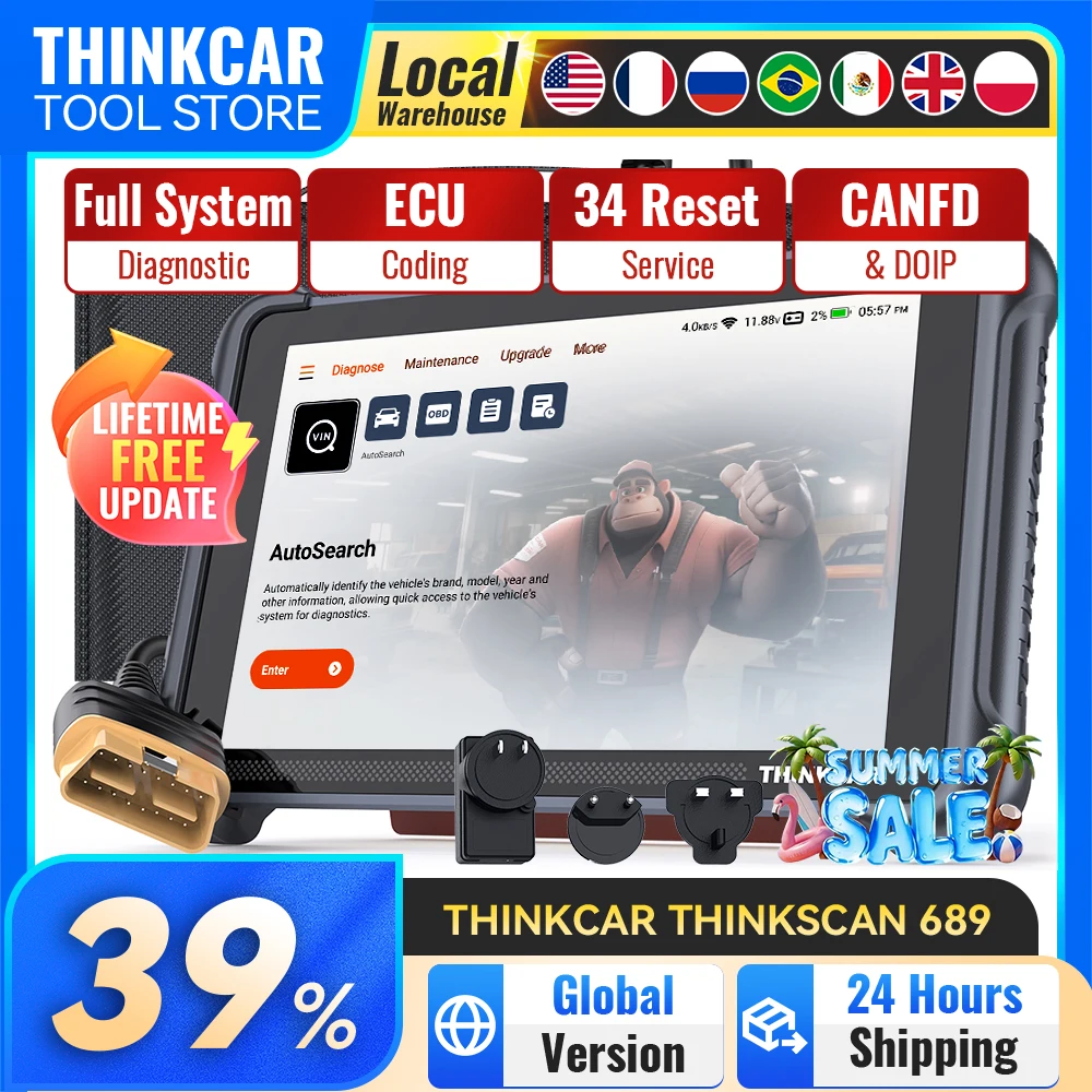 Herramienta de Diagnóstico THINKCAR Thinkscan 689, Escáner Automotriz de Sistema Completo, Codificación ECU, Prueba Activa, CANFD, 34 Funciones de Reinicio, Actualización Gratuita de por Vida